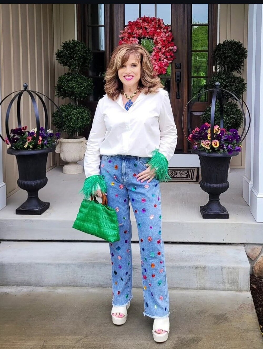 Hot & Delicious Light Wash Straight Leg Jeans with Multicolor Gem Embellishments